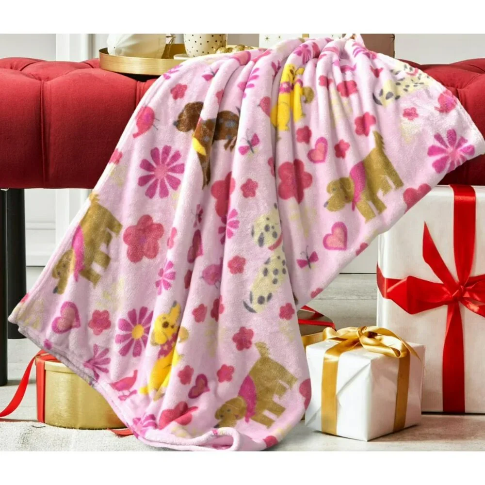 Way To Celebrate Cute Puppy Dogs Velvet Plush Throw Blanket 50